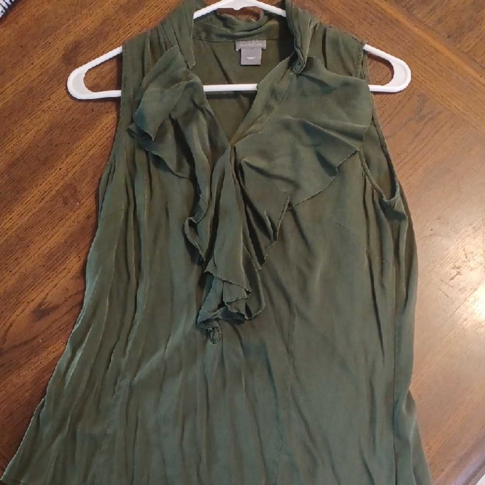 Ann Taylor Forest Green Ruffle Blouse